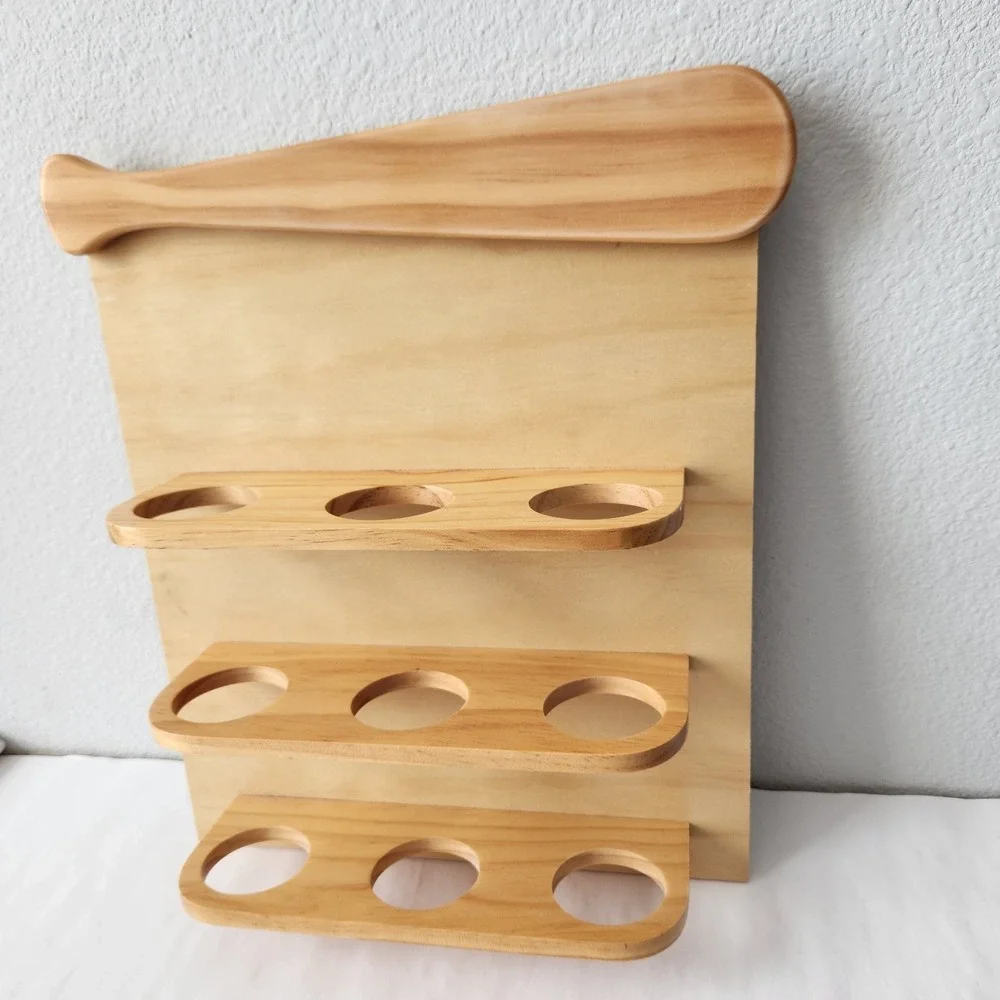 Vintage‎ Blonde Light Wood 9 Baseball Hanging Wall Display Holder Decor
